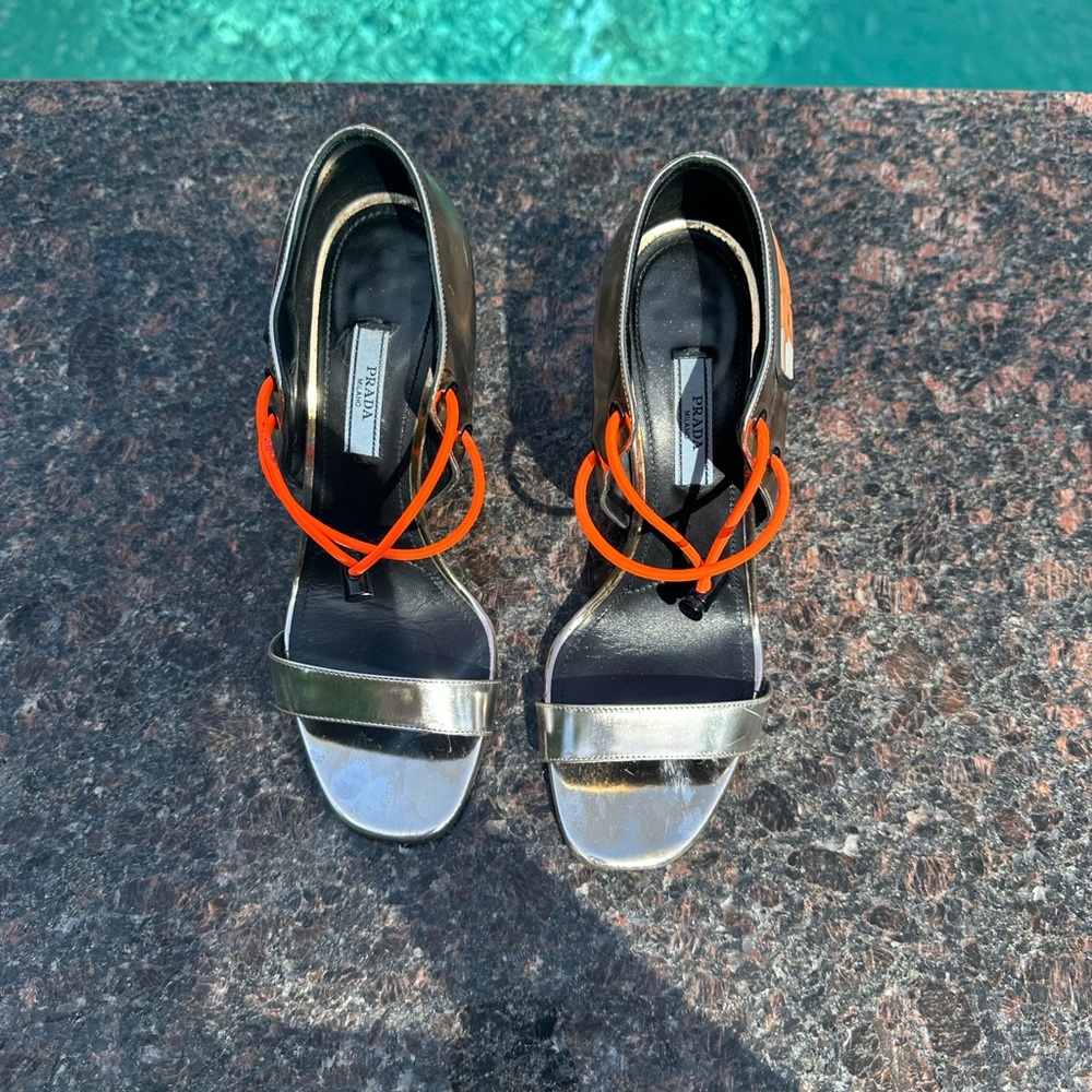 Prada Silver and Orange Heels